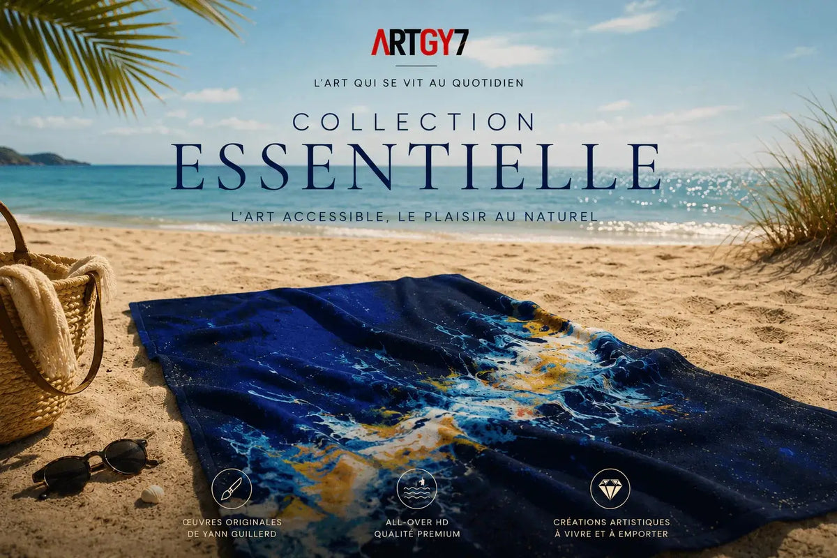Collection Essentielle ARTGY7 — serviette de plage artistique sur le sable, impression all-over HD, œuvre de Yann Guillerd Image