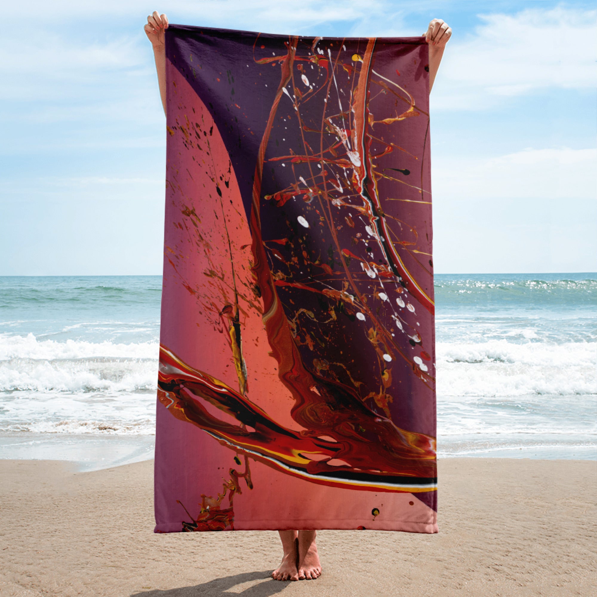 Serviette de plage artistique ERUPTION format classique, impression all-over, design ARTGY7