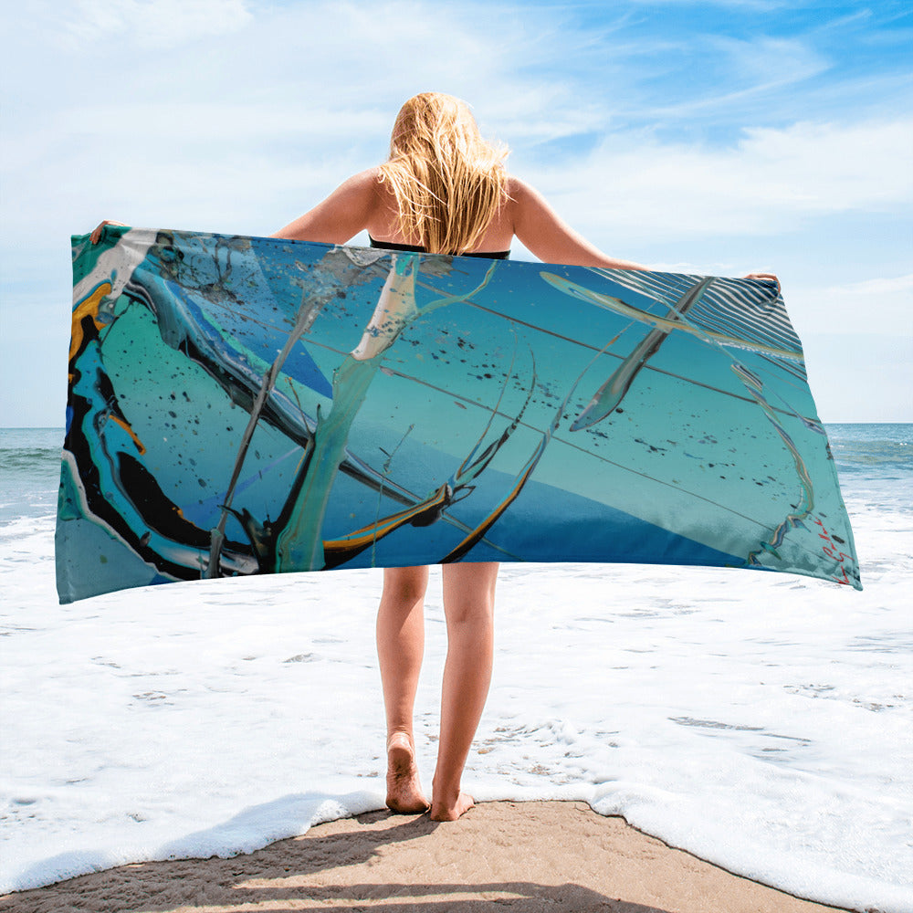 "Serviette de plage LIQUIDO — Collection Essentielle ARTGY7, impression all-over HD 76×152 cm"