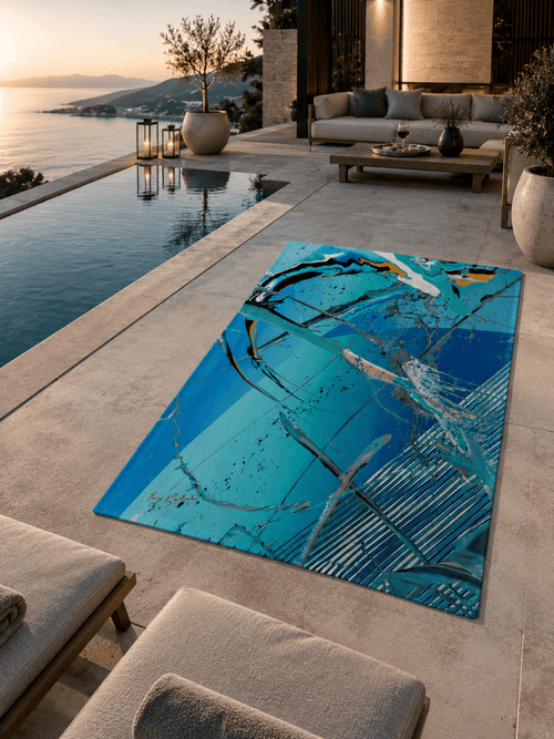 Serviette de plage LIQUIDO — Collection Signature ARTGY7, impression all-over HD 92×183 cm