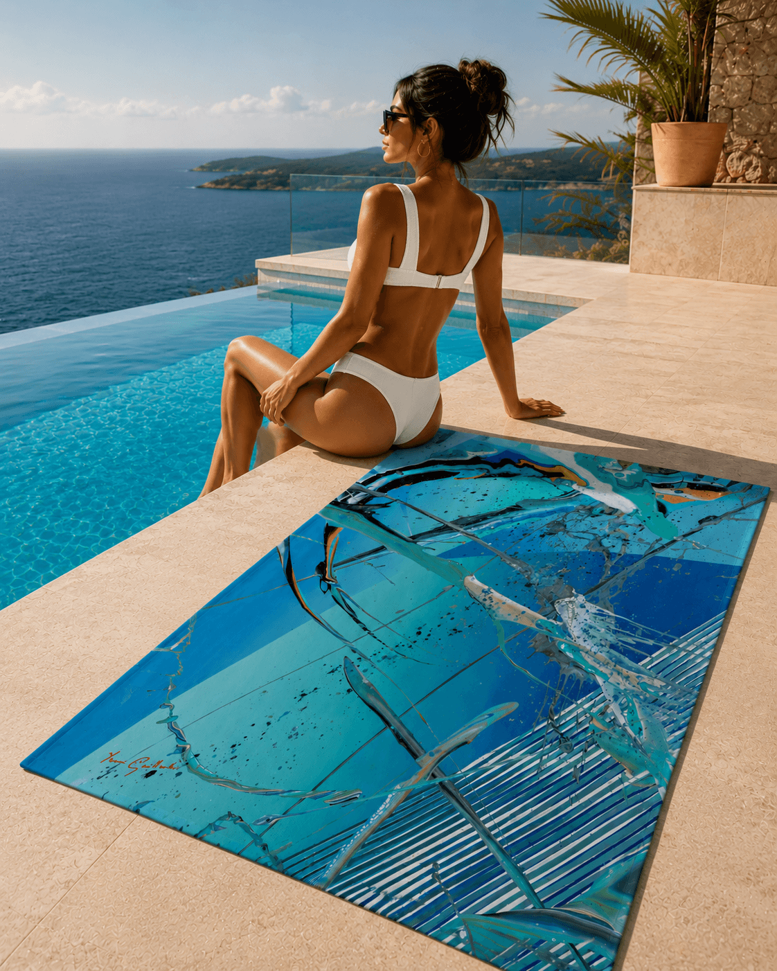 Serviette de plage LIQUIDO — Collection Signature ARTGY7, impression all-over HD 92×183 cm