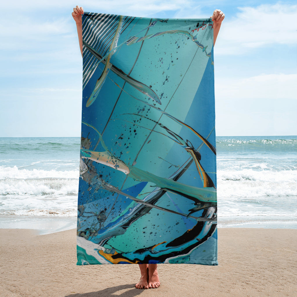 "Serviette de plage LIQUIDO — Collection Essentielle ARTGY7, impression all-over HD 76×152 cm"